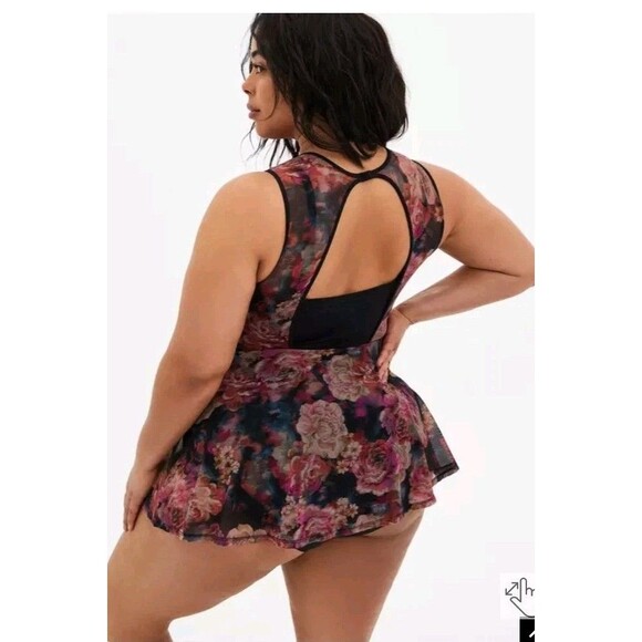 Torrid Swimsuit Swim Dress Peplum Underwire Floral Mesh Plus 6D/DD - Picture 2 of 8